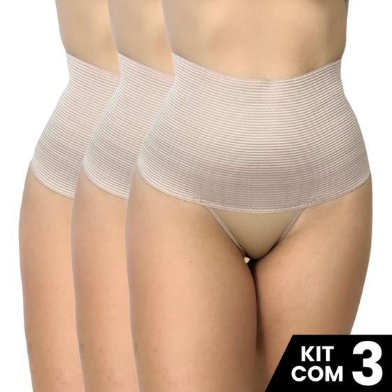 Imagem de Kit 3 Calcinhas Cinta Elastico 17cm Compressão Confortável Modeladora de Cintura Lingerie Funcional