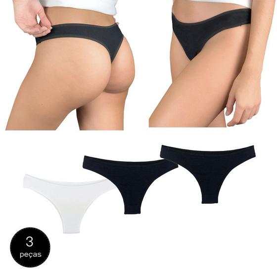 Imagem de Kit 3 Calcinhas Fio Dental Try Basics Algodão Cotton Básica Lisa Moda Lingerie