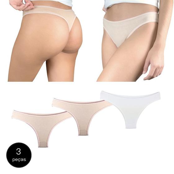 Imagem de Kit 3 Calcinhas Fio Dental Try Basics Algodão Cotton Básica Lisa Moda Lingerie
