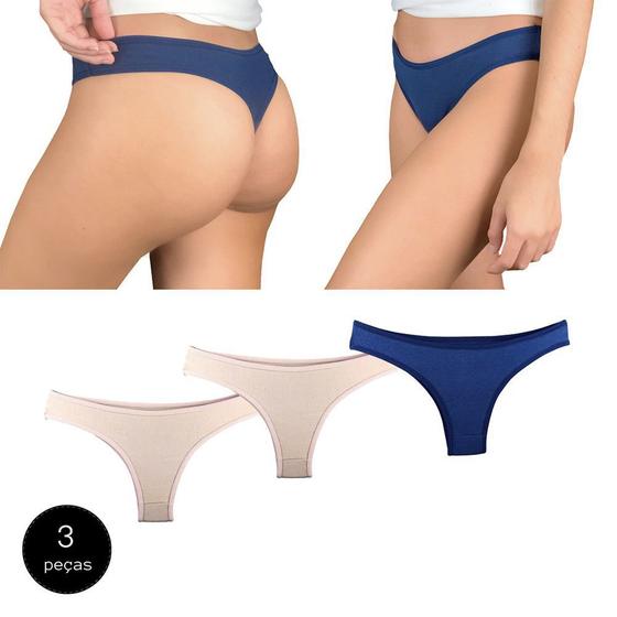 Imagem de Kit 3 Calcinhas Fio Dental Try Basics Algodão Cotton Básica Lisa Moda Lingerie