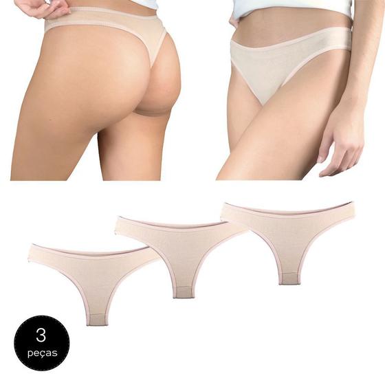 Imagem de Kit 3 Calcinhas Fio Dental Try Basics Algodão Cotton Básica Lisa Moda Lingerie