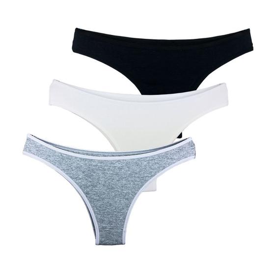 Imagem de Kit 3 Calcinhas Fio Dental Try Basics Algodão Cotton Básica Lisa Moda Lingerie