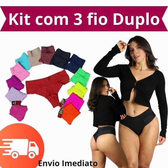 Imagem de Kit 3 Calcinhas Fio Duplo Cós Alto  Fio Largo para Conforto Extra