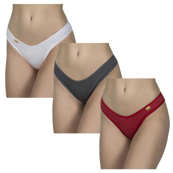 Imagem de Kit 3 Calcinhas Fio Lisa Conforto Lingerie Tanga Íntima