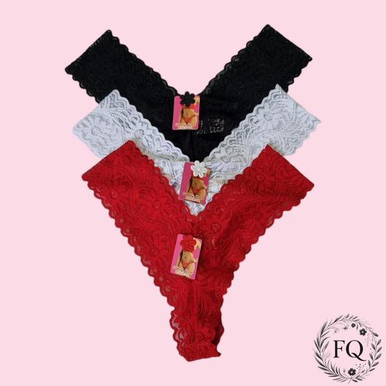 Imagem de Kit 3 Calcinhas Lingerie Renda Fio Dental