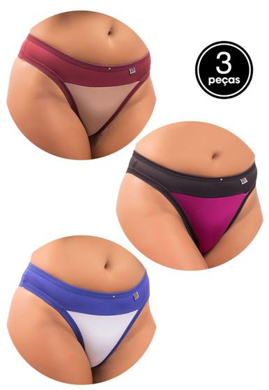 Imagem de Kit 3 Calcinhas Lisa Lingerie Microfibra Bandeira Com Viés