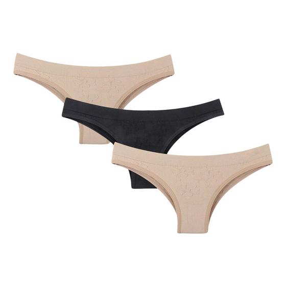 Imagem de Kit 3 Calcinhas Selene Sem Costura - Nude e Preto