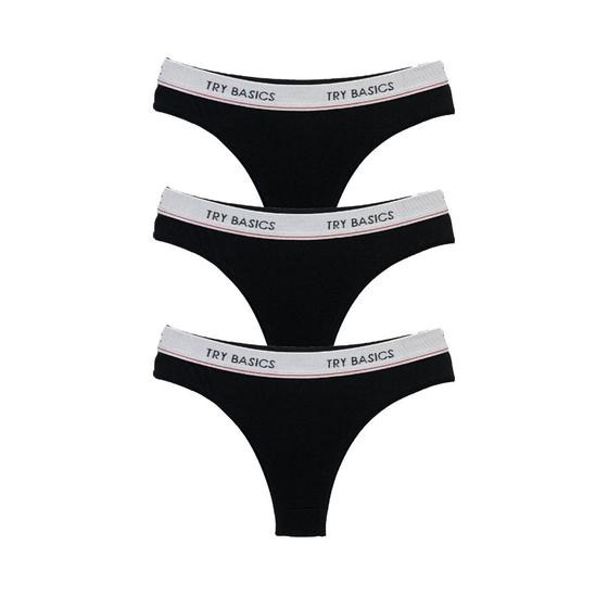 Imagem de Kit 3 Calcinhas Tanga Cotton Algodão Confortável com Elástico Try Basics