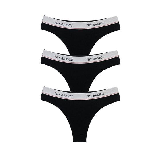Imagem de Kit 3 Calcinhas Tanga Cotton Algodão Confortável com Elástico Try Basics