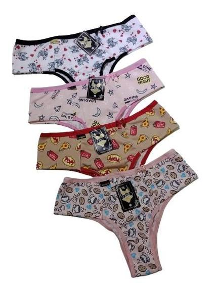 Imagem de Kit 3 calcinhas tanga estampada em microfibra,forro em algodão,modelo Mirela