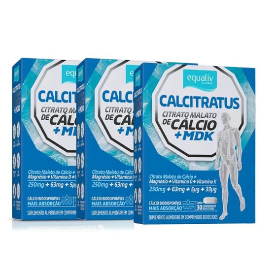 Imagem de Kit 3 Calcitratus + Mdk Citrato Malato Cálcio Vitam D K