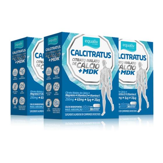 Imagem de Kit 3 Calcitratus + MDK Citrato Malato de Cálcio Equaliv 30 cápsulas