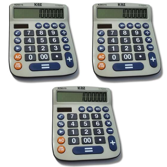 Imagem de Kit 3 Calculadora VIsor Grande 12 Digitos Balcão Comercial