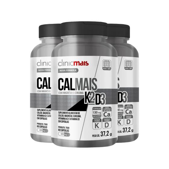 Imagem de Kit 3 Calmais K2+D3 ClinicMais 60 Cápsulas