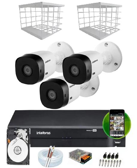 Imagem de kit 3 camera de segurança monitoramento intelbras vhl 1120b 20M + Hd, Fonte, Cabos e Acessórios