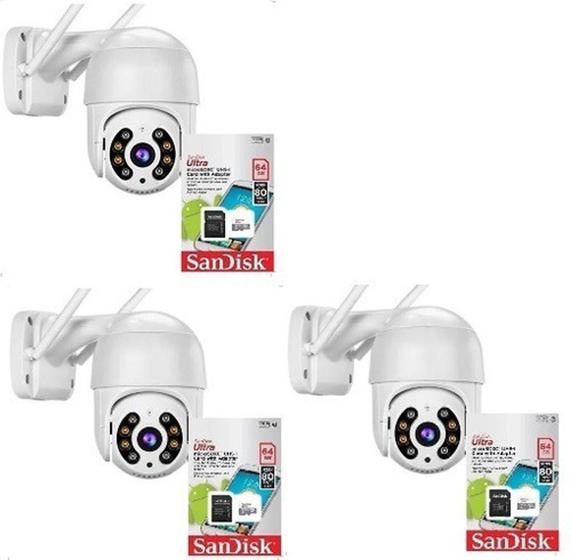 Imagem de Kit 3 Camera Ip Icsee Wifi + 3 Cartão De Memória Sd 64gb