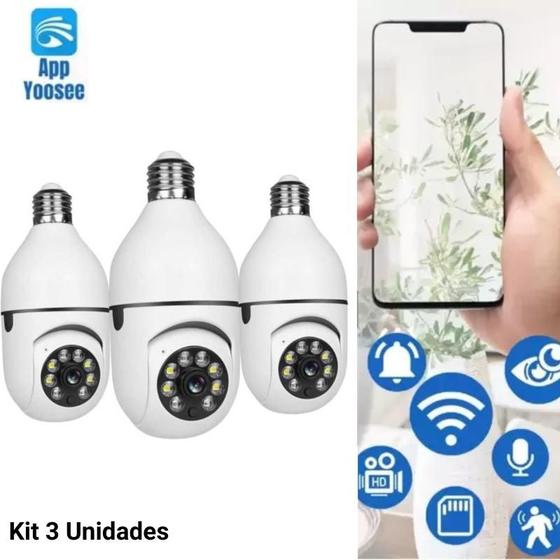 Imagem de KIT 3 Camera Lampada Segurança Wifi sem fio Infra Microfone Bivolt - Envio Imediato