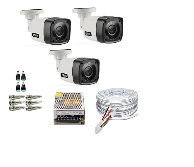 Imagem de Kit 3 Câmeras Bullet Hd 720p 1Mp Com Cabo e Conectores