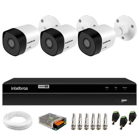 Imagem de Kit 3 Câmeras de Segurança 20m Infravermelho HD 720p VHD 3120B G4 + DVR Intelbras Multi HD