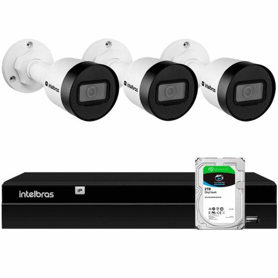 Imagem de Kit 3 Câmeras de Segurança Bullet Intelbras Full HD 1080p VIP 1230 B G4 + Gravador Digital de Vídeo NVR NVD 1404 - 4 Canais Intelbras + HD 2TB