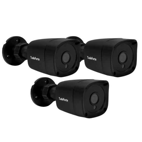 Imagem de Kit 3 Câmeras de Segurança Full HD 1080p 2MP Bullet Black Visão Noturna de 20 Metros Lente 2.8mm Tudo Forte