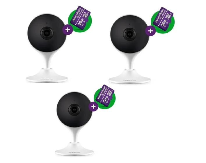 Imagem de Kit 3 Câmeras de Segurança iMX branca Wi-fi Full hd Intelbras com Cartão 32gb Purple Intelbras