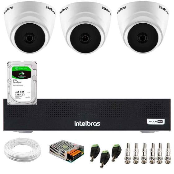 Imagem de Kit 3 Câmeras Dome VHL 1220 D G2 HDCVI 2 megapixels Intelbras Visão Noturna 20m + DVR Intelbras MHDX 3004-C 4 Canais + HD 2TB BarraCuda