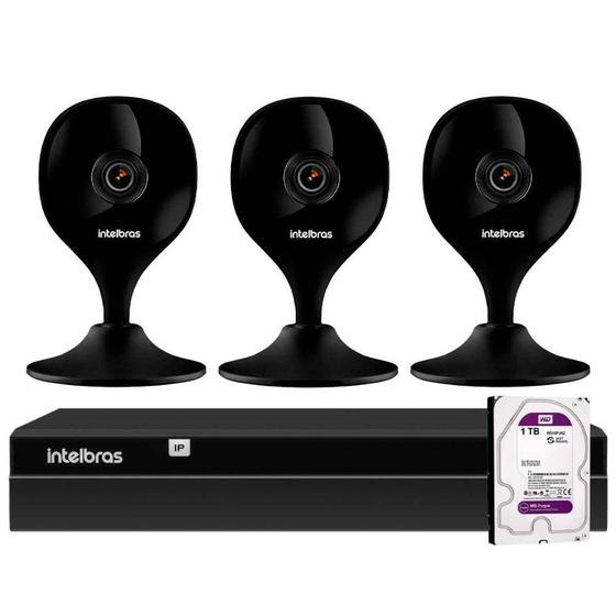 Imagem de Kit 3 Câmeras iMx C Black Intelbras com Aúdio e Inteligência Artificial + Gravador Digital de Vídeo Intelbras NVR NVD 1404 4 Canais + HD 1TB