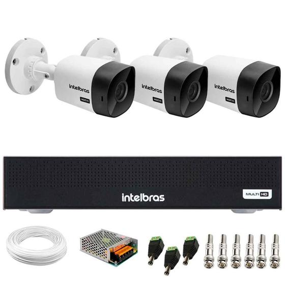 Imagem de Kit 3 Câmeras Intelbras VHC 1120 B HD 720p Visão Noturna 20m Resistente à Chuva Proteção IP66 + DVR Gravador Digital de vídeo Intelbras MHDX 1004-C