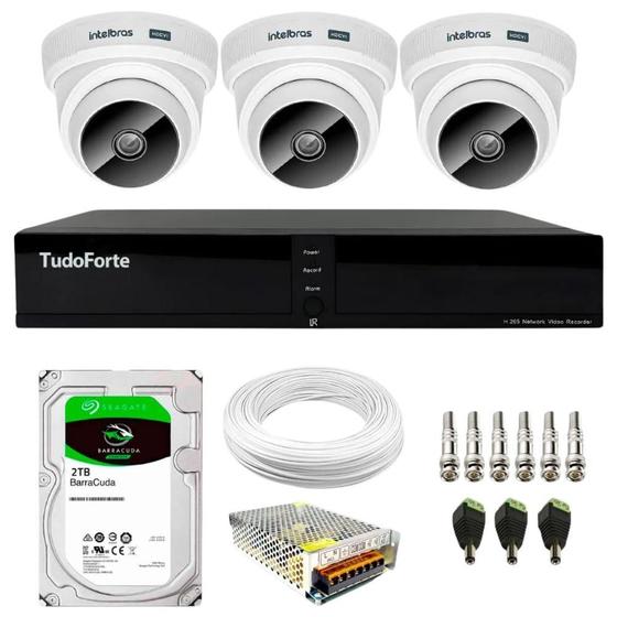 Imagem de Kit 3 Câmeras Intelbras VHC 1120 D HD 720p Dome Infravermelho de 20 metros Lente 2.8mm + Dvr Tudo Forte TFHDX 3304 Full HD 4 Canais + HD 2TB BarraCuda