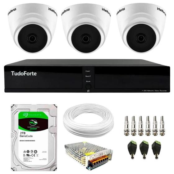 Imagem de Kit 3 Câmeras Intelbras VHD 1120 D G7 HD 720p Dome Lente 2.8mm Visão Noturna 20M + Dvr Tudo Forte TFHDX 3304 Full HD 4 Canais + HD 2TB BarraCuda