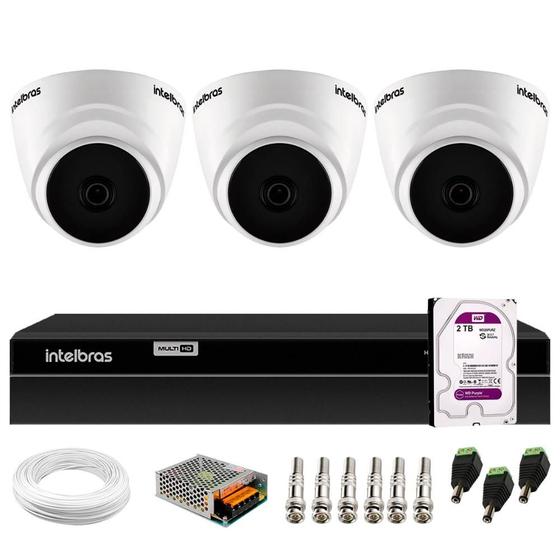 Imagem de Kit 3 Câmeras Intelbras VHD 1120 Dome G7 HD 720p, Lente 2.8mm, Visão Noturna 20M + DVR Intelbras MHDX 1204 4 Canais + HD 2TB