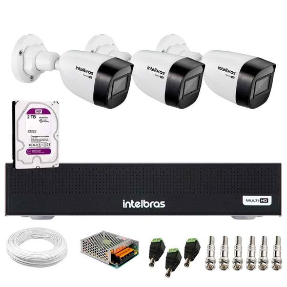 Imagem de Kit 3 Câmeras Intelbras VHD 1130 B HD 720p Visão Noturna 30m Resistente à Chuva IP67 + Dvr Intelbras MHDX 1104-C 4 Canais + HD 2TB