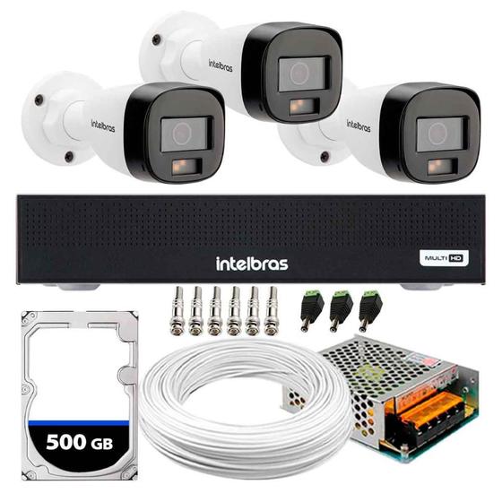 Imagem de Kit 3 Câmeras Intelbras VHD 1220 B G7 Full Color Bullet Full HD 1080p Multi HD IR 20m + DVR Gravador de Vídeo Intelbras MHDX 3004-C + HD 500GB