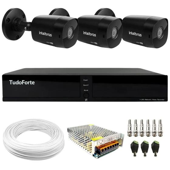 Imagem de Kit 3 Câmeras Intelbras VHD 1230 B Full HD 1080p Bullet Black G7 Visão Noturna 30m IP67 + Dvr Tudo Forte TFHDX 3304 4 Canais Com App Xmeye