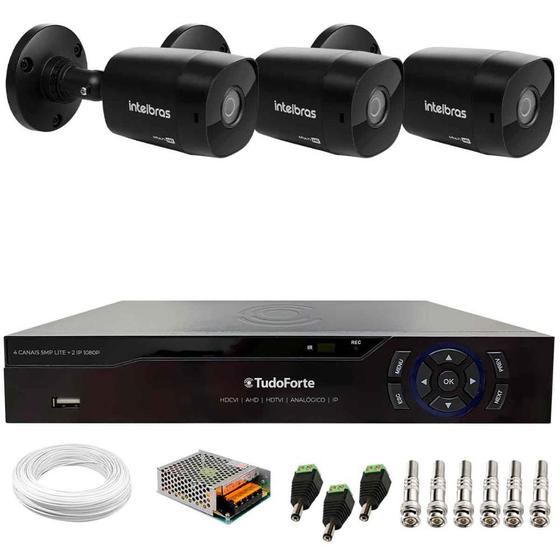 Imagem de Kit 3 Câmeras Intelbras VHD 1230 B Full HD 1080p Bullet Black G7 Visão Noturna 30m IP67 + Dvr Tudo Forte TFHDX 3304 4 Canais Com App Xmeye