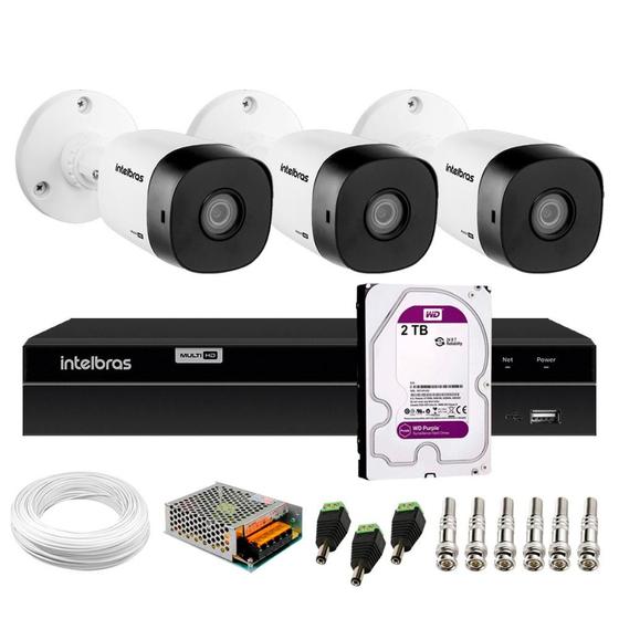 Imagem de Kit 3 Câmeras Intelbras VHD 1230 B Full HD 1080p Bullet Visão Noturna de 30 metros IP67 + DVR Intelbras MHDX 1204 4 Canais + HD 2TB Purple