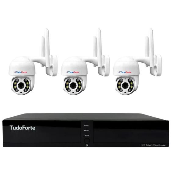 Imagem de Kit 3 Câmeras Ip Wifi Speed Dome Externa Motorizada Full HD A prova D'água Tudo Forte + DVR Gravador de Vídeo Tudo Forte TFHDX 3304 4 Canais