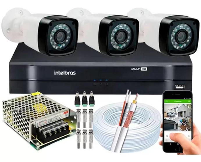 Imagem de Kit 3 Cameras Segurança 720p Full Hd Dvr Intelbras 4ch S/hd