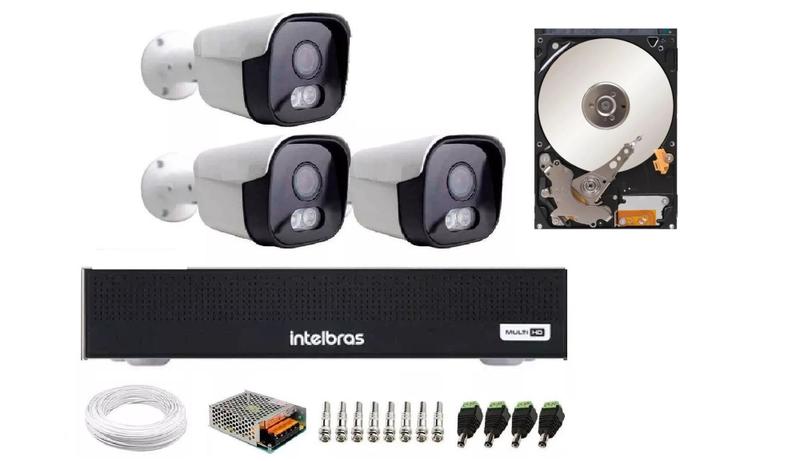 Imagem de Kit 3 Câmeras Segurança Full Color Importada  Dvr Intelbras C/Hd