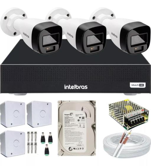 Imagem de Kit 3 Cameras Segurança Intelbras Full Color vhd 1120b Dvr 4ch Full C/ hd 500GB