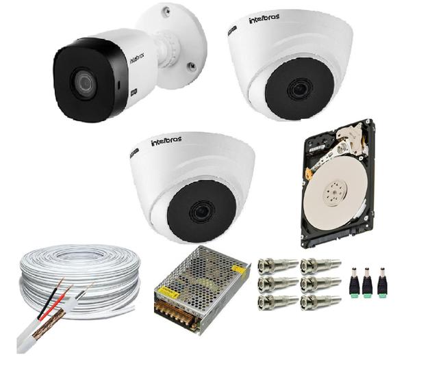 Imagem de Kit 3 Câmeras Segurança VHC Hd 720P Intelbras + cabos conectores c/Hd 160gb