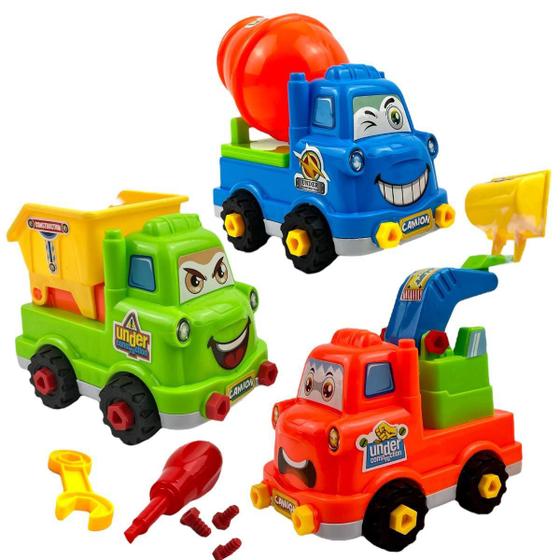 Imagem de Kit 3 Caminhão Monta Desmonta Brinquedo Infantil Ferramentas