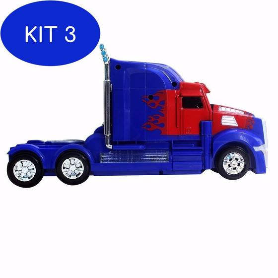 Imagem de Kit 3 Caminhão Transformers Optimus Prime Pilha Vira Robô
