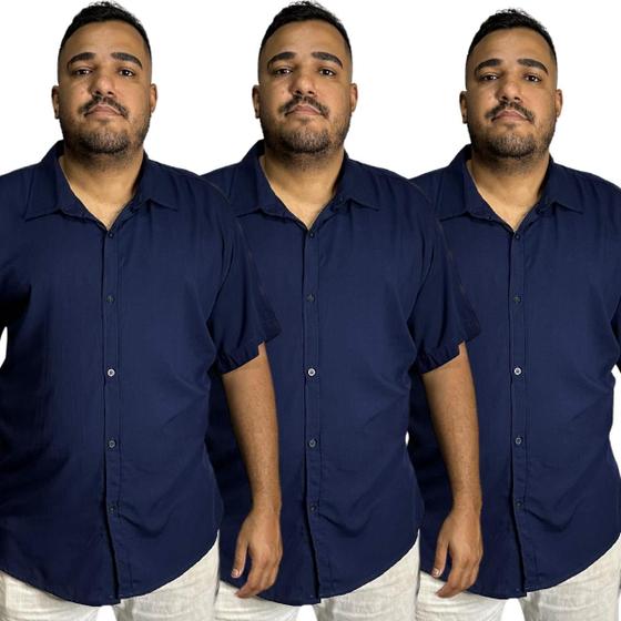 Imagem de Kit 3 Camisa Plus Size Social Masculina Lisa Viscolinho