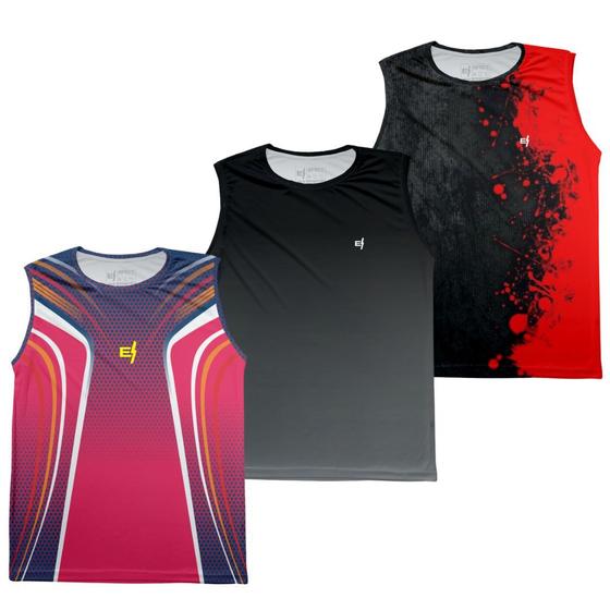 Imagem de Kit 3 Camisa Regata Dry Masculina Academia Camiseta Fitness Musculação Treino Proteção UV Corrida