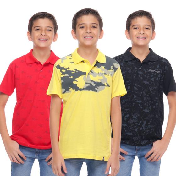 Imagem de Kit 3 Camisas Gola Polo Infantil Tamanho do 10 ao 16 100%Algodão