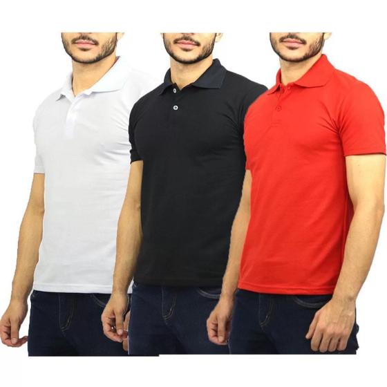 Imagem de Kit 3 Camisas Polo Camisetas Masculinas Lisa Básica Piquet - Abafaro