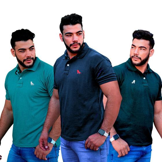 Imagem de Kit 3 Camisas Polo Masculina Camiseta Oficial Da Estilo Rei