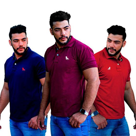 Imagem de Kit 3 Camisas Polo Masculina Camiseta Oficial Da Estilo Rei